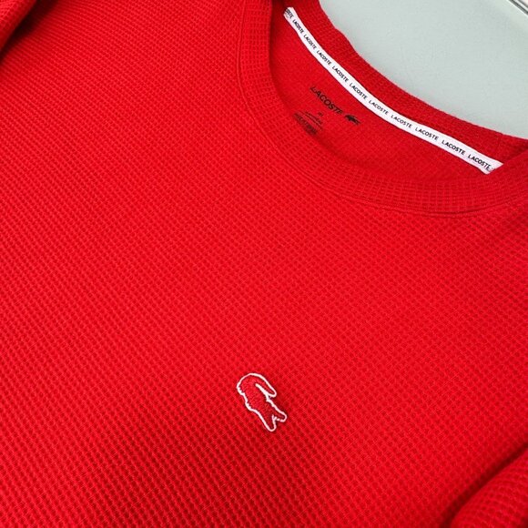 Lacoste Lounge Shirt Sleepwear Men's 2XL Orange Waffle Knit Thermal Long Sleeve - Picture 2 of 11